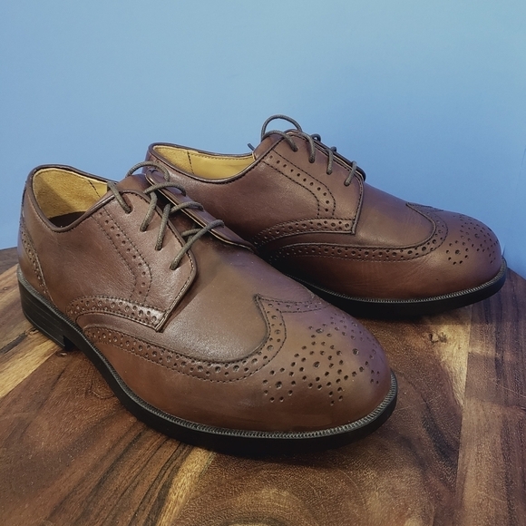 Drew Clayton Wingtip Oxford Comfort Shoe Brown Leather Men's 9.5 - Picture 1 of 13